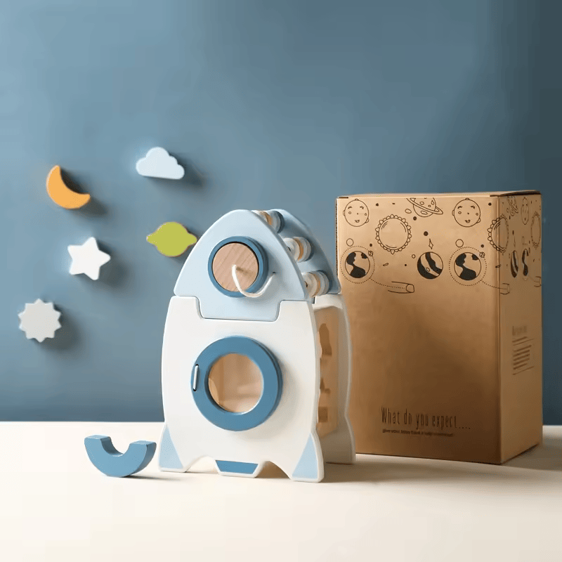 5 In 1 Wooden Rocket Cognitive Baby Educational Toy - Baby Mango