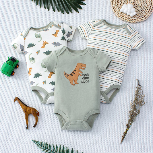 Little Dino Dude - 3PCS Baby Bodysuit Set - Baby Mango